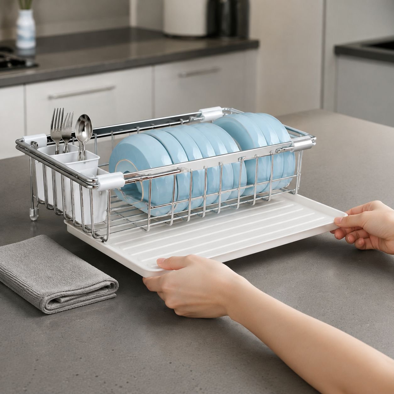 Kitchen Sink Dish Storage Rack Stainless Steel Drain Basket Retractable