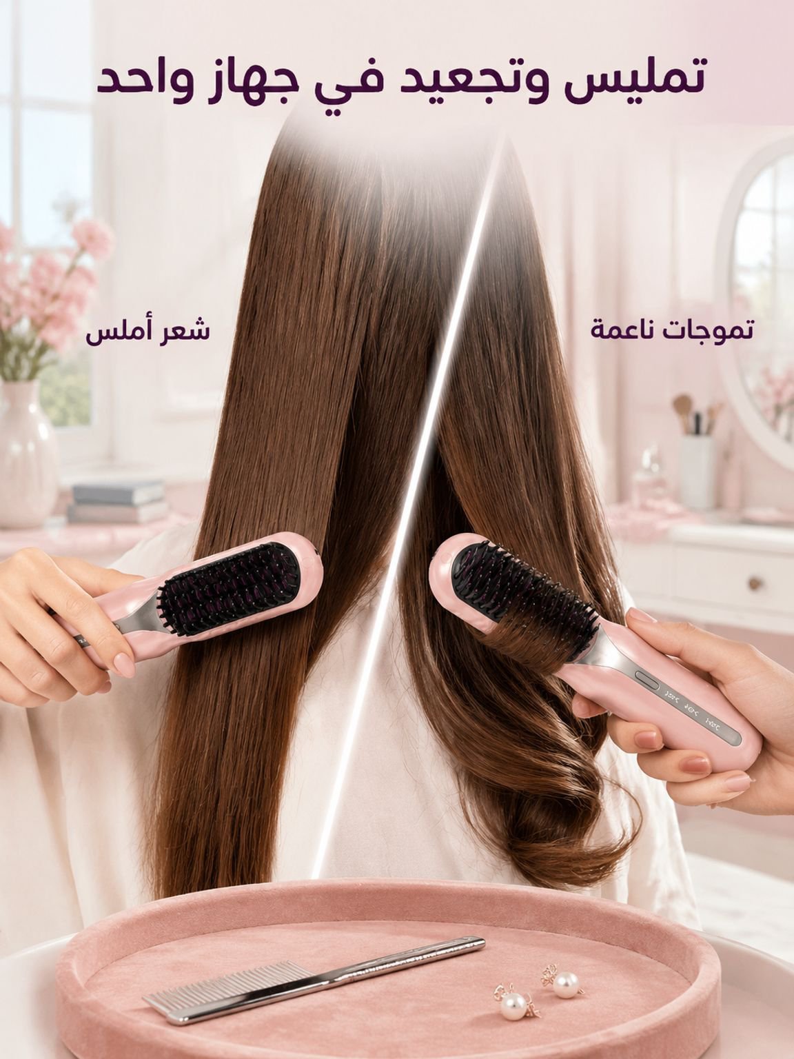 مشط فرد الشعر اللاسلكي الجديد بالأيونات السالبة للتجعيد والفرد