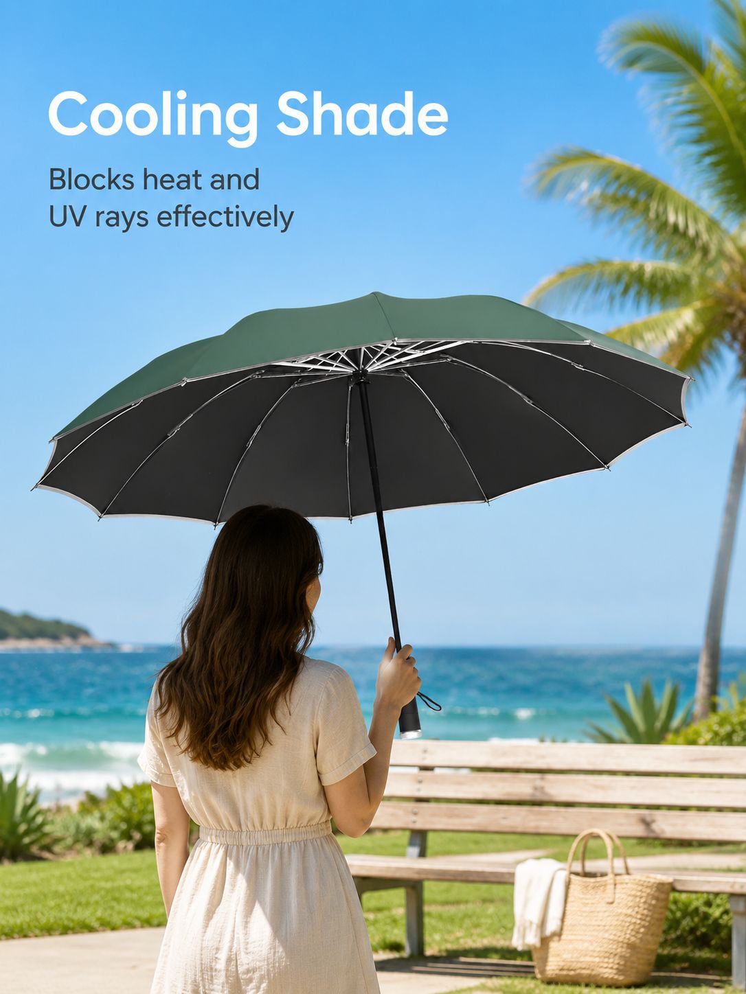 Black 12-bone automatic umbrella with UV protection