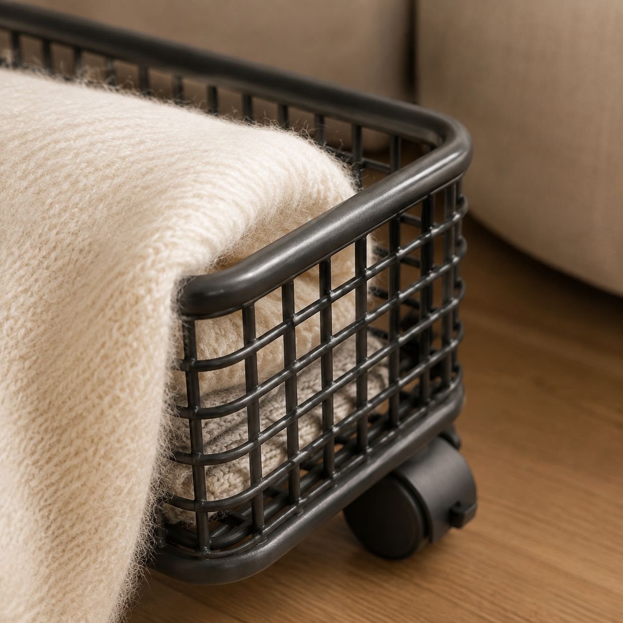 Easy-access under-bed organizer with smooth casters