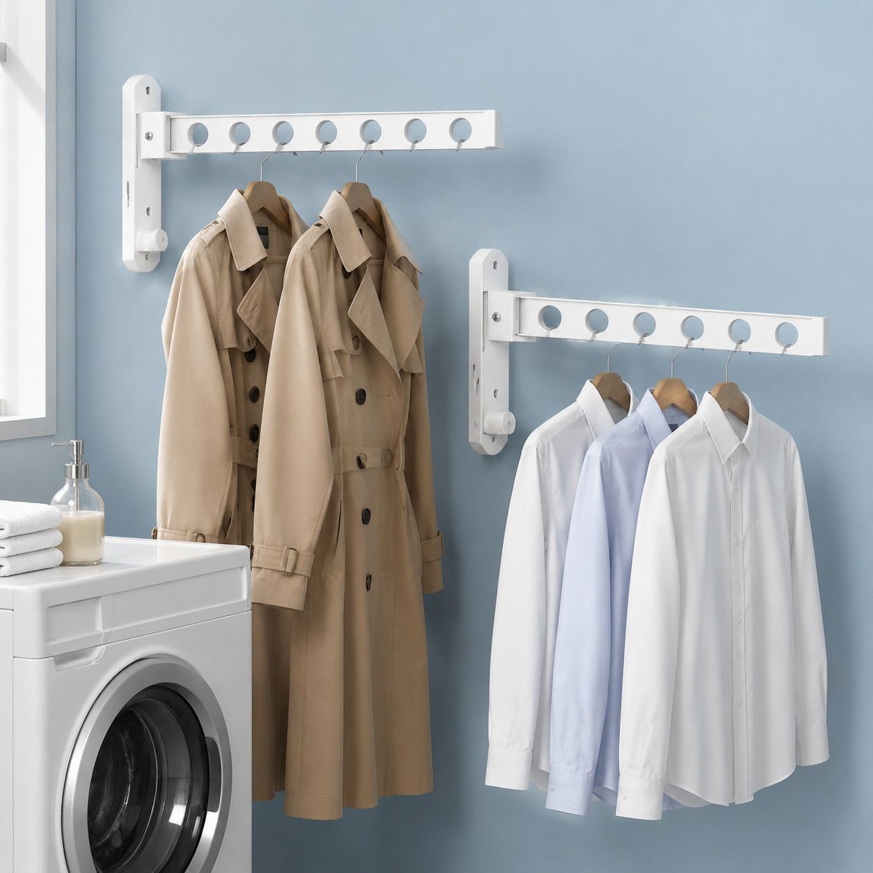 No-drill clothes hanger supporting multiple garments