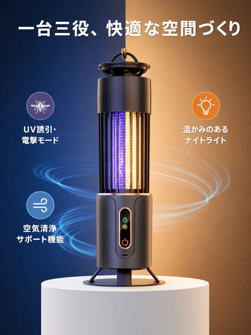 ポータブルUSB紫外線電気ショック蚊取りランプ 家庭用・レストラン・寝室用 3in1多機能