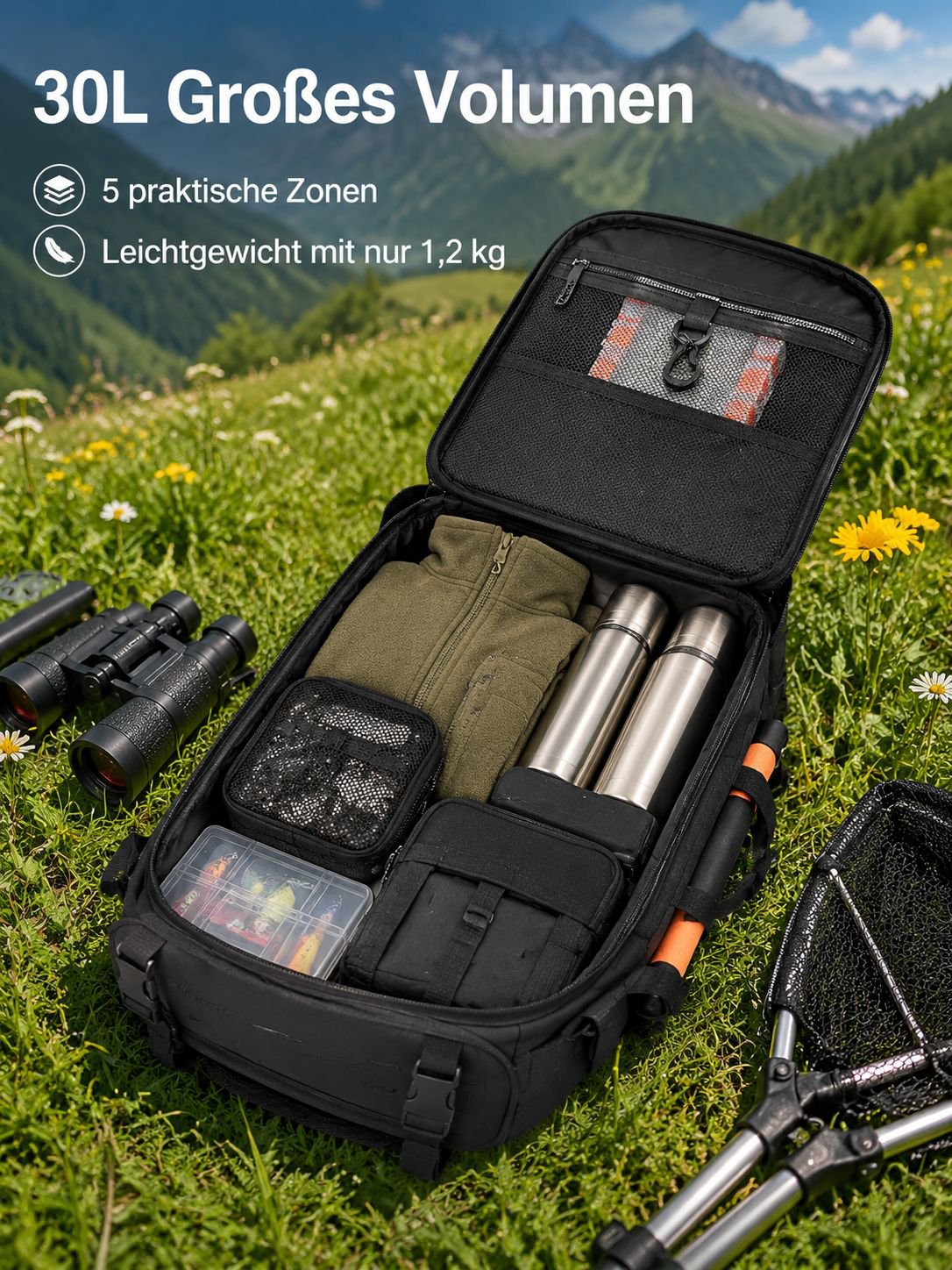 Neuer faltbarer multifunktionaler Outdoor-Angelrucksack mit großer Kapazität