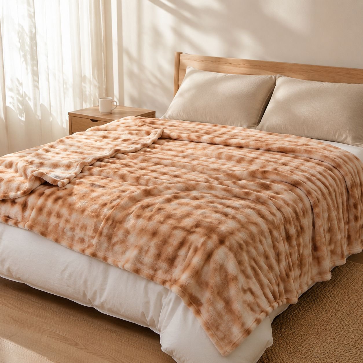 Thickened rabbit coral fleece nap blanket folded on a sofa