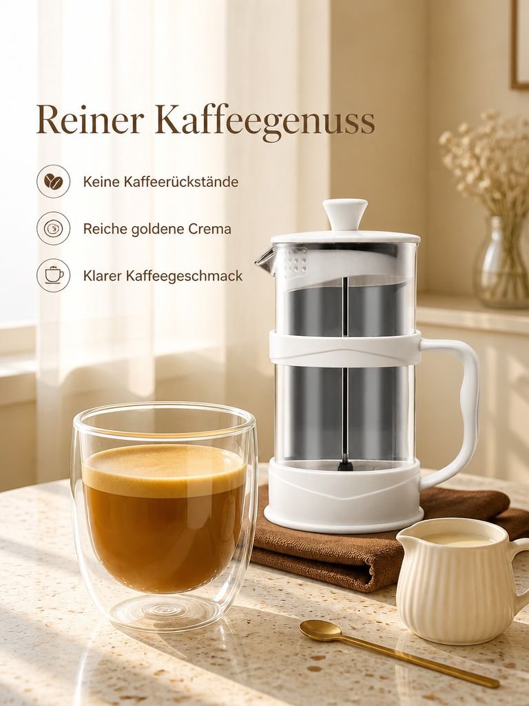 Manuelle Kaffeepresse aus Glas für aromatischen Kaffeegenuss
