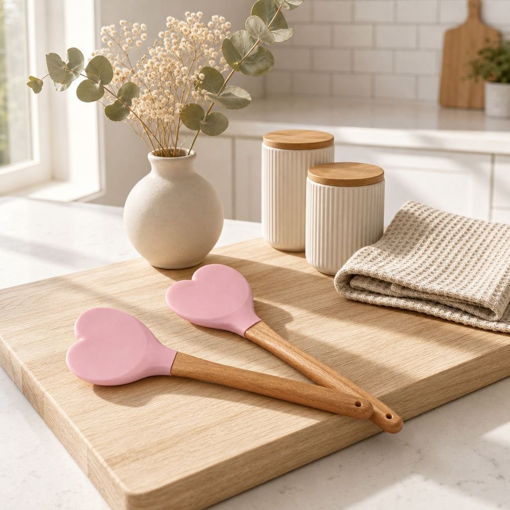 Spatulă roz drăguță în formă de inimă