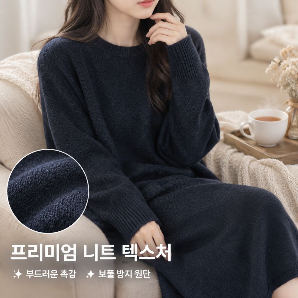 여성용 프리미엄 가을/겨울 니트 원피스 – 미디 기장 및 무릎 길이 스타일