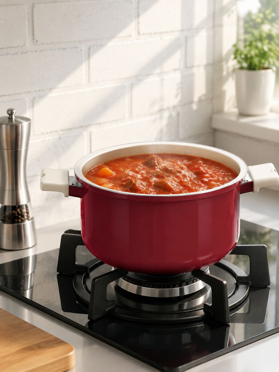 Lightweight titanium pressure cooker with ergonomic handles