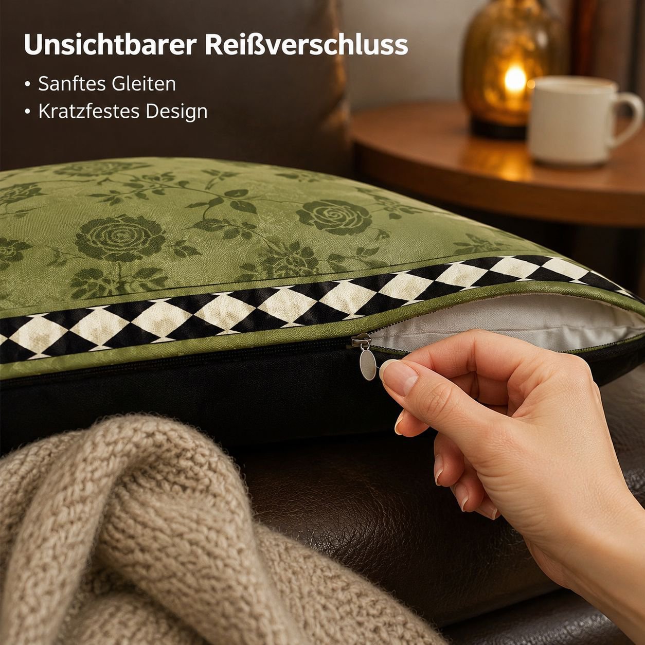 Rechteckiges Retro-Kissen in Hellgrün