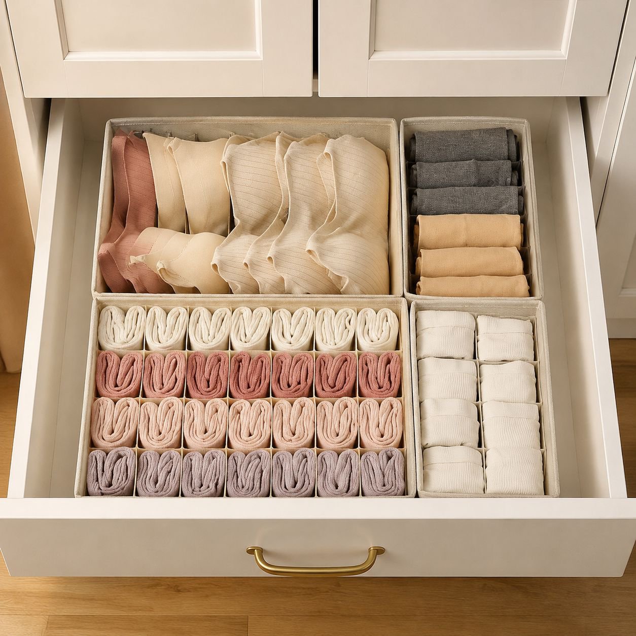 Drawer storage box with multiple sections for underwear