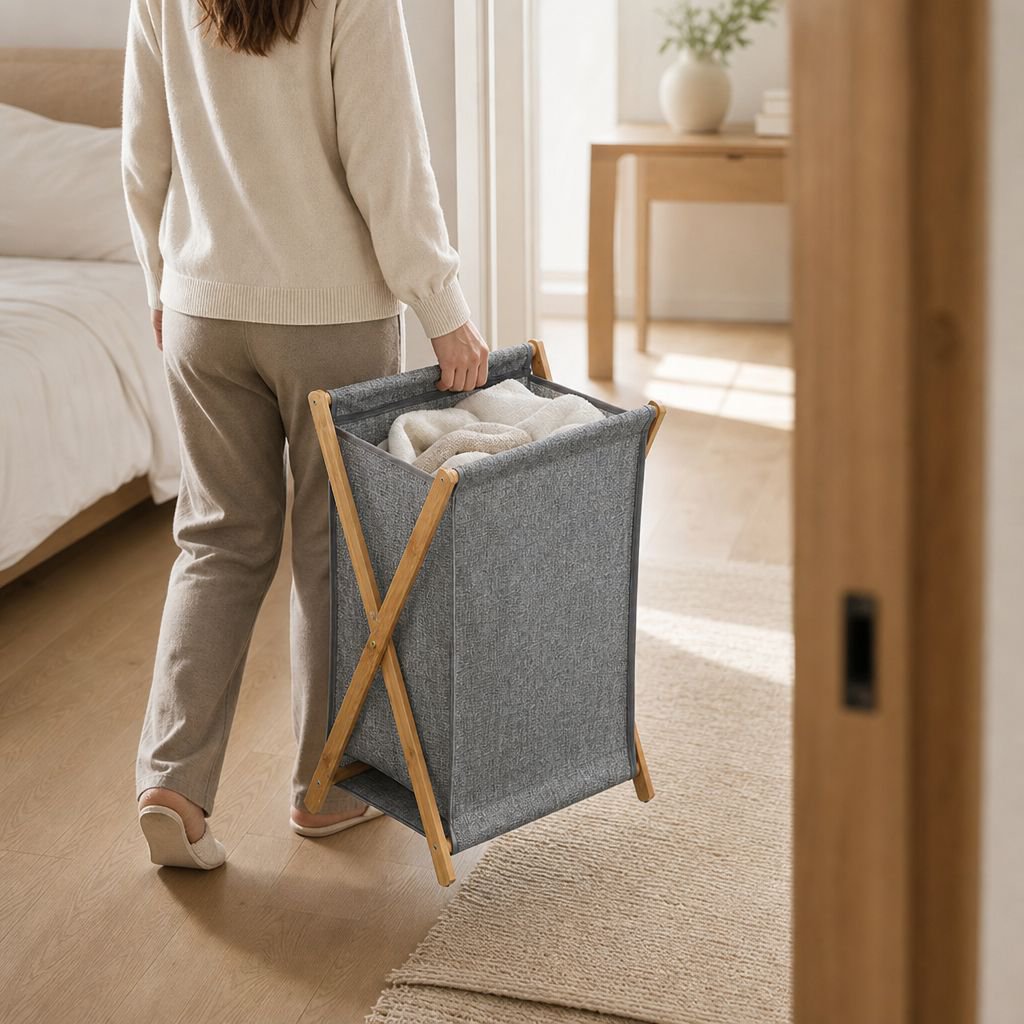 Cesta plegable de bambú con diseño moderno
