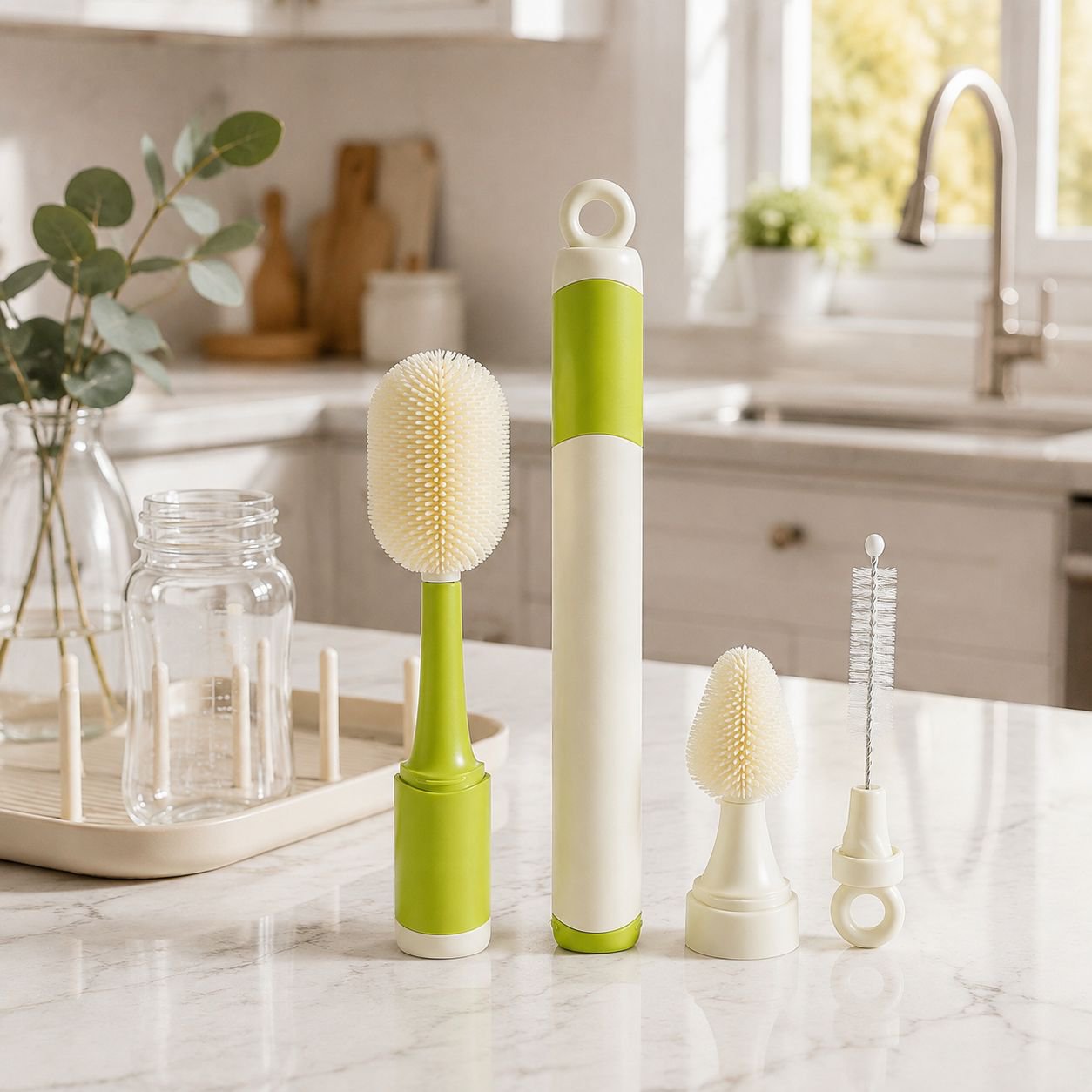 Cepillo de mango largo 6 en 1 para limpiar biberones, tazas y termos