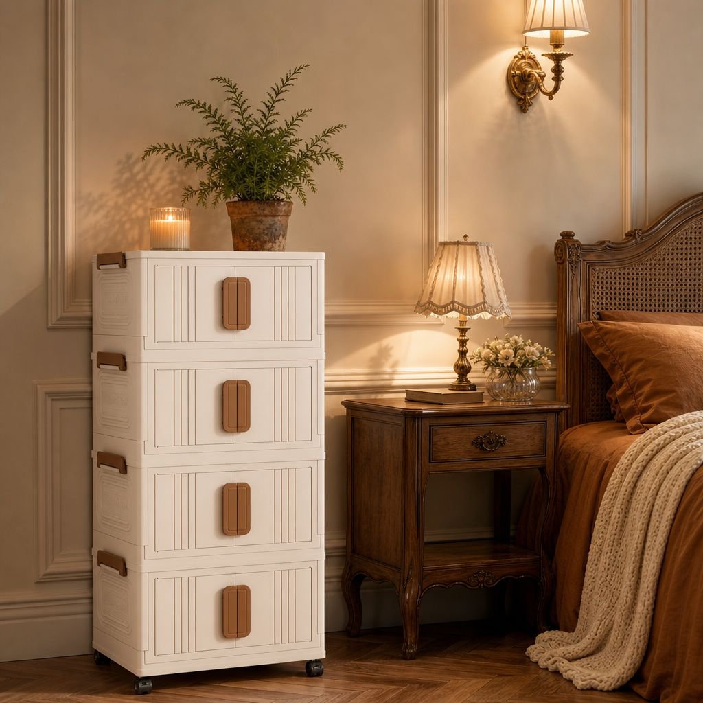 Vue latérale de l'armoire de rangement en polypropylène