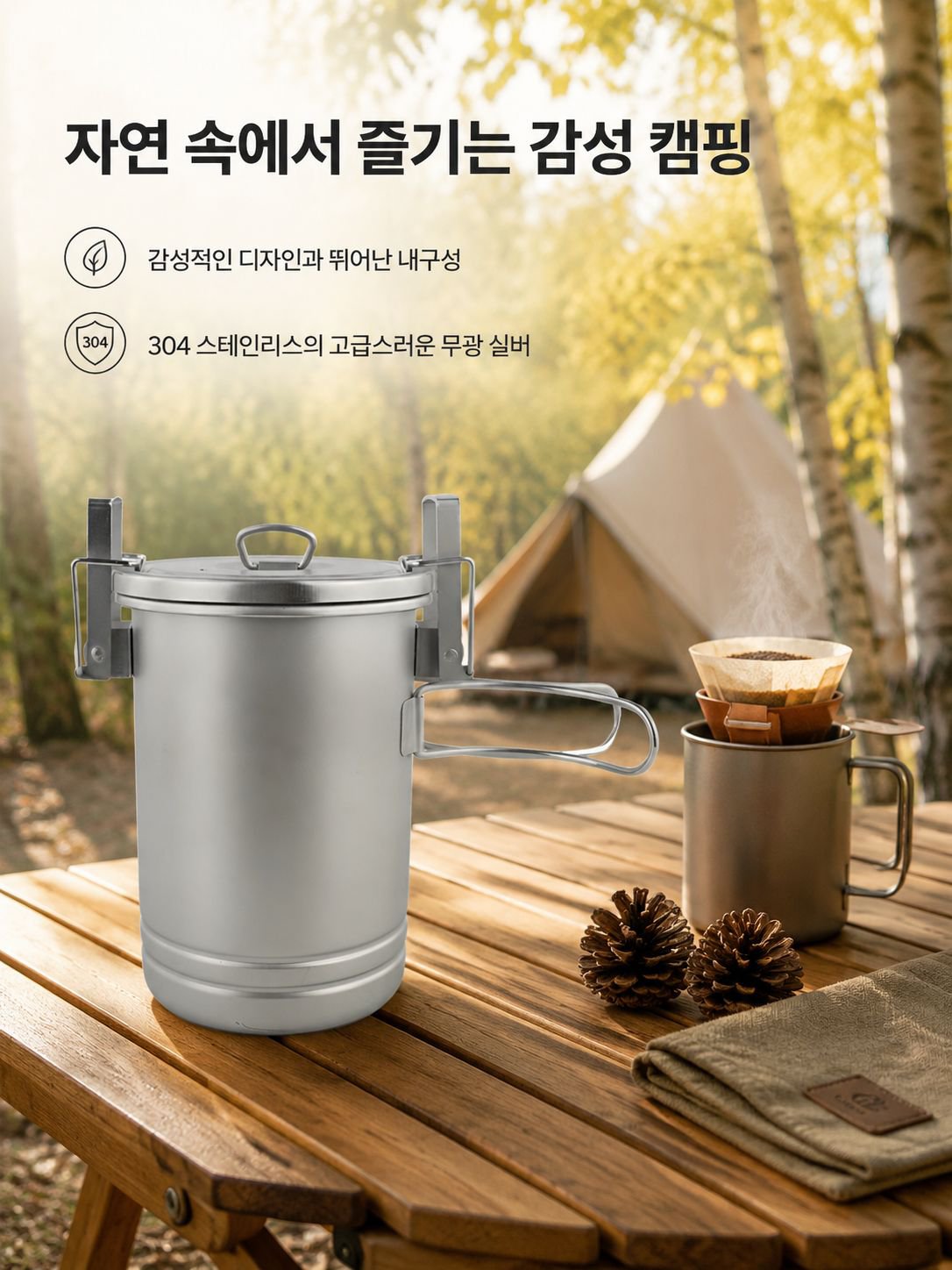 대용량 304 스테인리스 캠핑 밥솥 전면 이미지