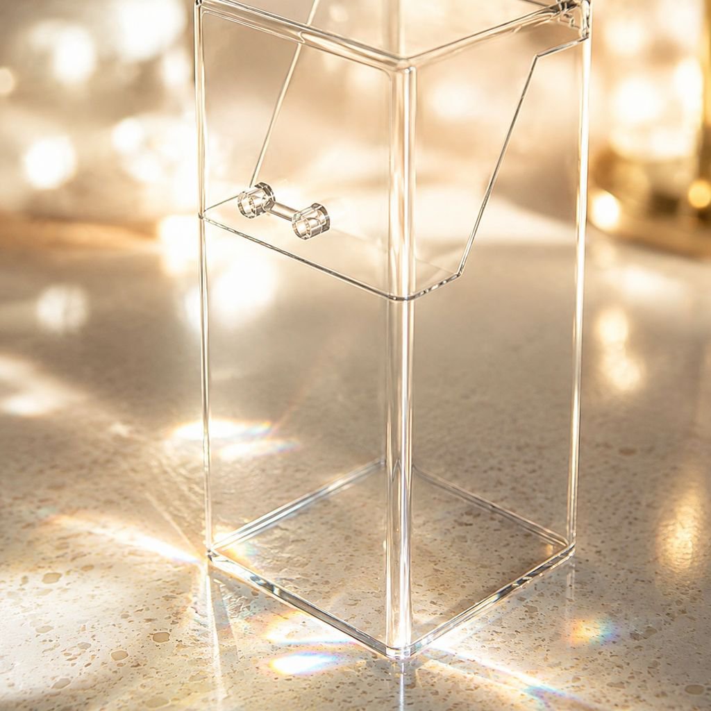 Makeup organizer box with dust-proof design and mirror