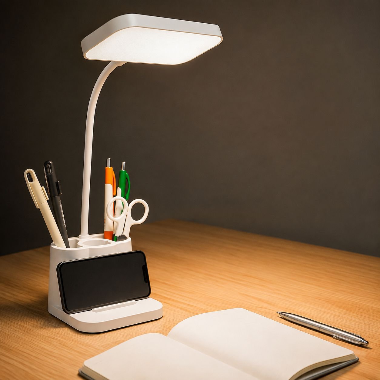 Multifunctional desk lamp with pen holder for dormitory use