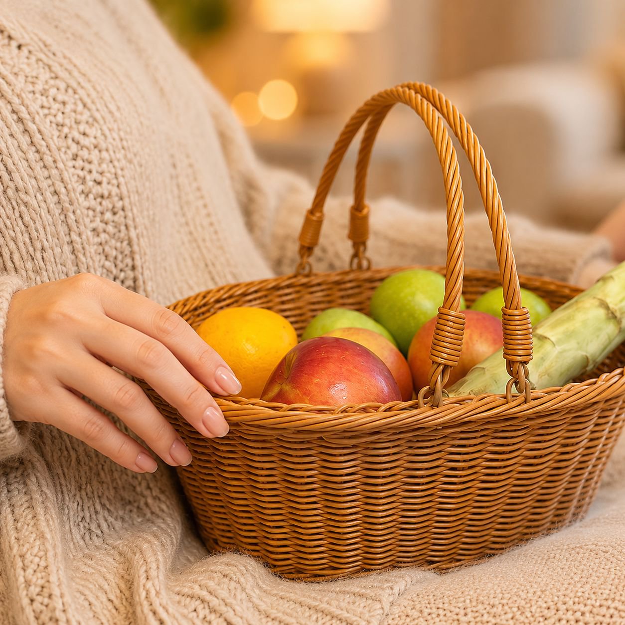 Panier à légumes portable en rotin synthétique