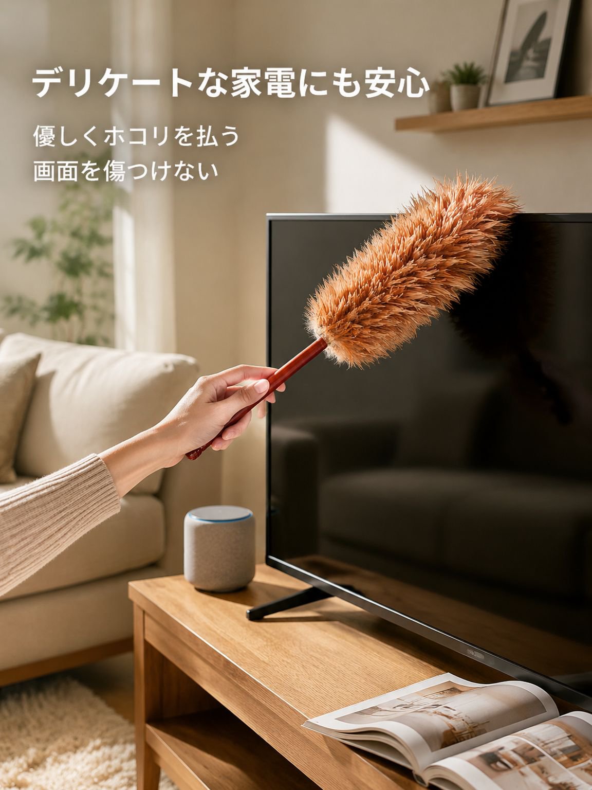 伸縮式湾曲フック付き小型羽根はたき