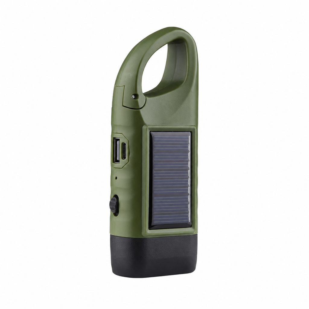 All-in-One Outdoor Emergency Flashlight, Solar Rechargeable Hand Crank Light