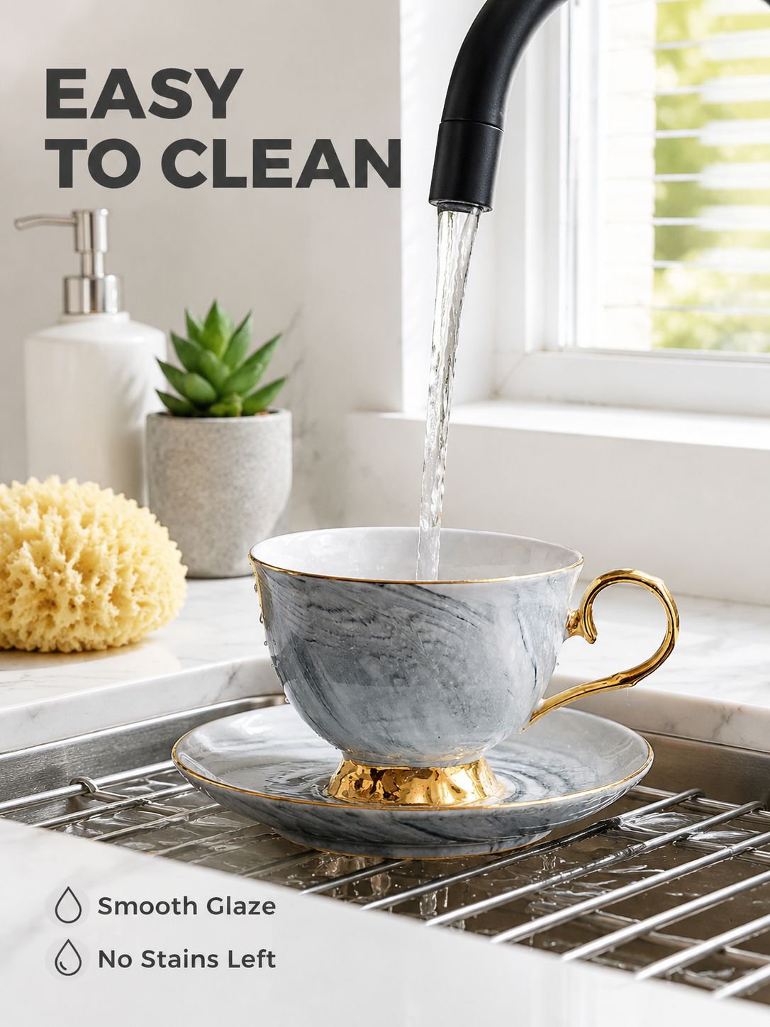 Luxury Marble Style Ceramic Coffee Mug Set