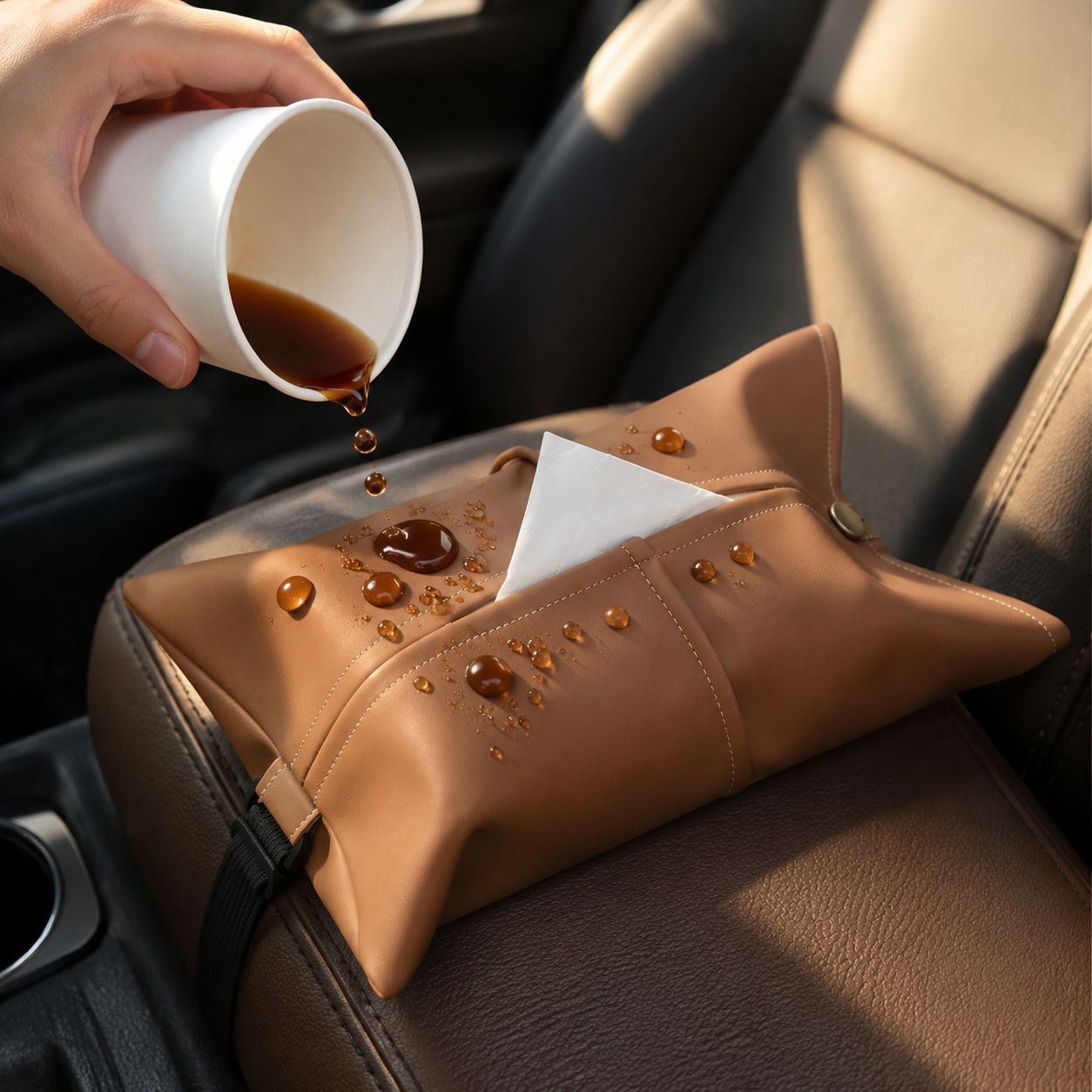 Universal tissue box for car armrest, sun visor, and seat