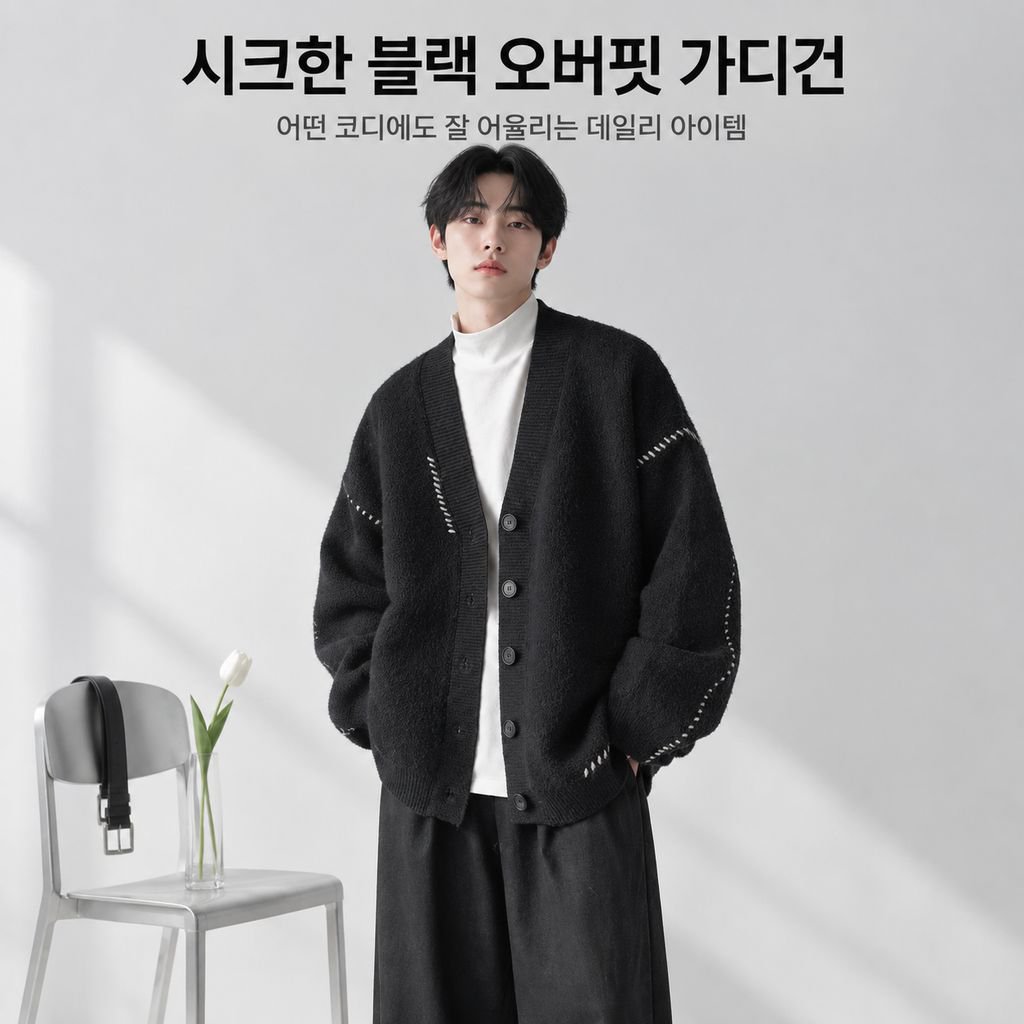 가을용 남성 오픈 가디건 니트 스웨터, 루즈핏 V넥 스타일
