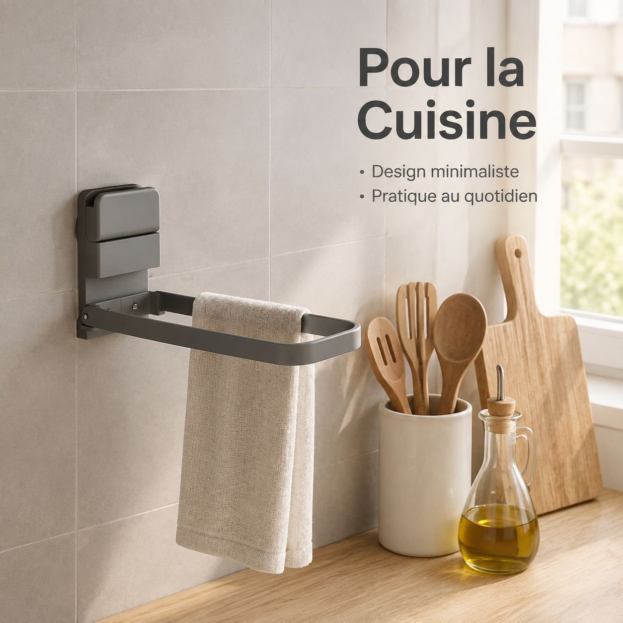 Porte-serviettes mural à ventouses (sans perçage)