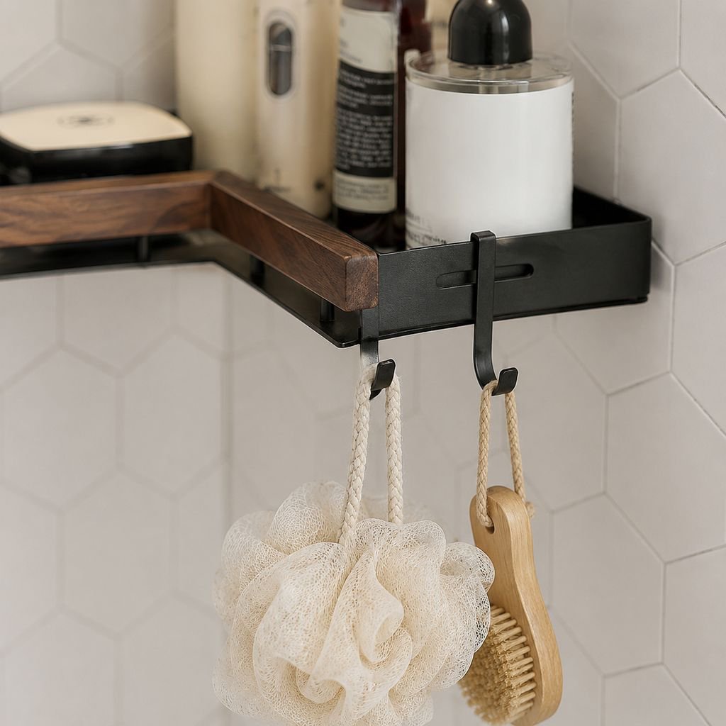 Elegant solid wood bathroom organizer for sink area