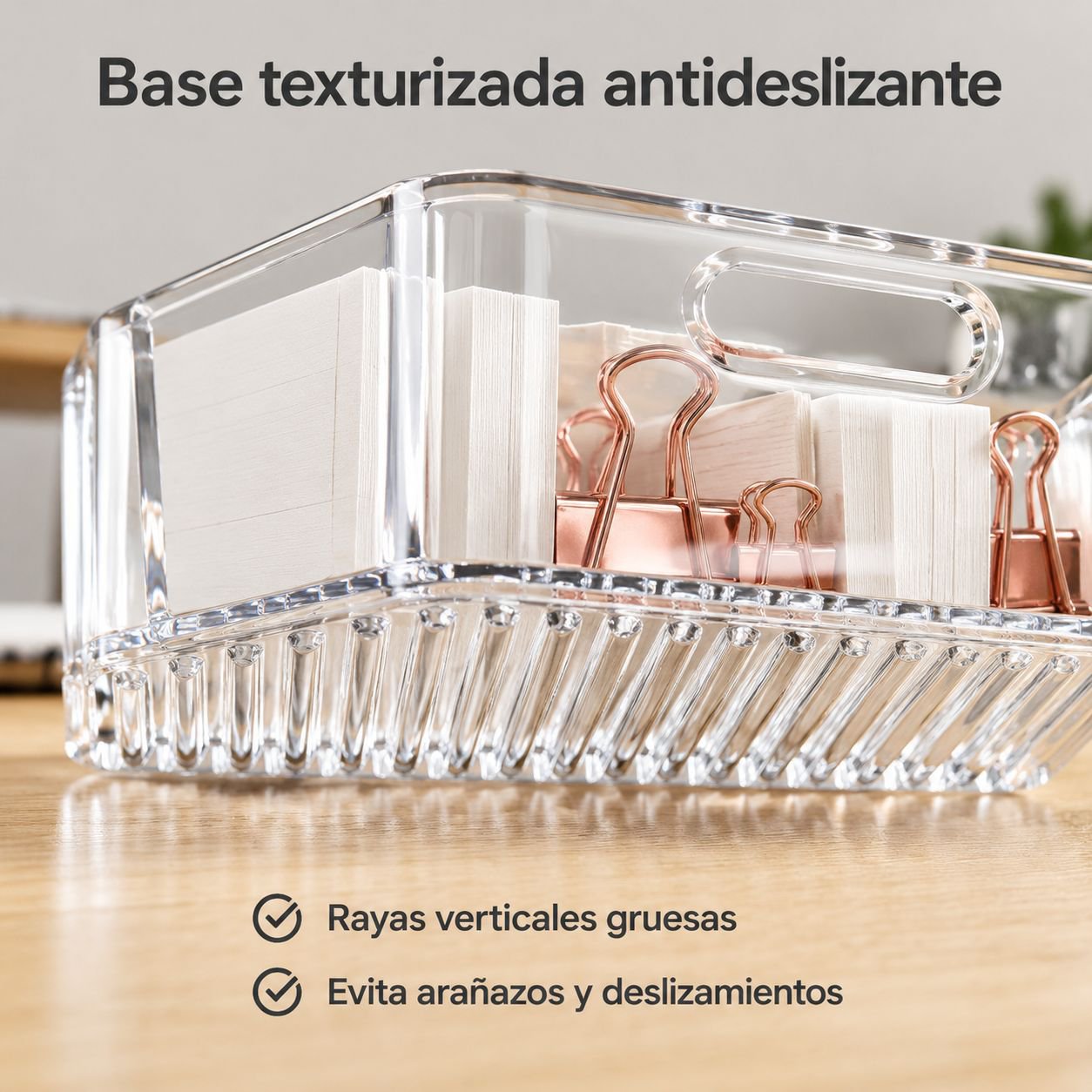 Caja de almacenamiento de escritorio rectangular estrecha de acrílico transparente