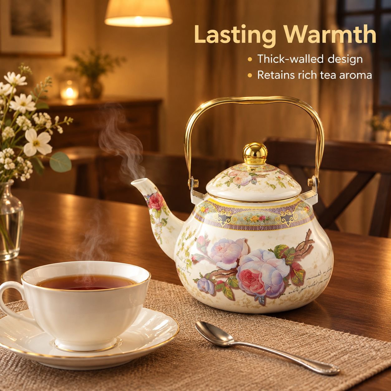 Vintage-style thick-walled enamel-look ceramic teapot