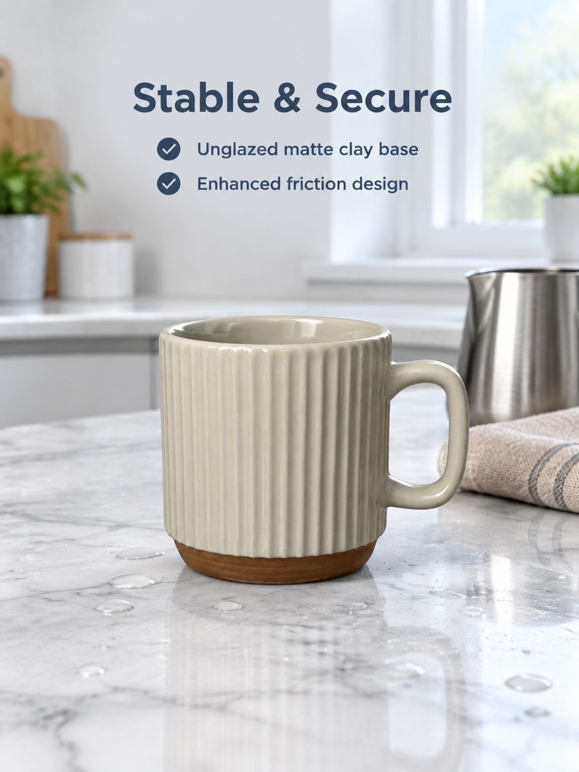 Vintage inspired beige striped stacking mug for coffee and tea