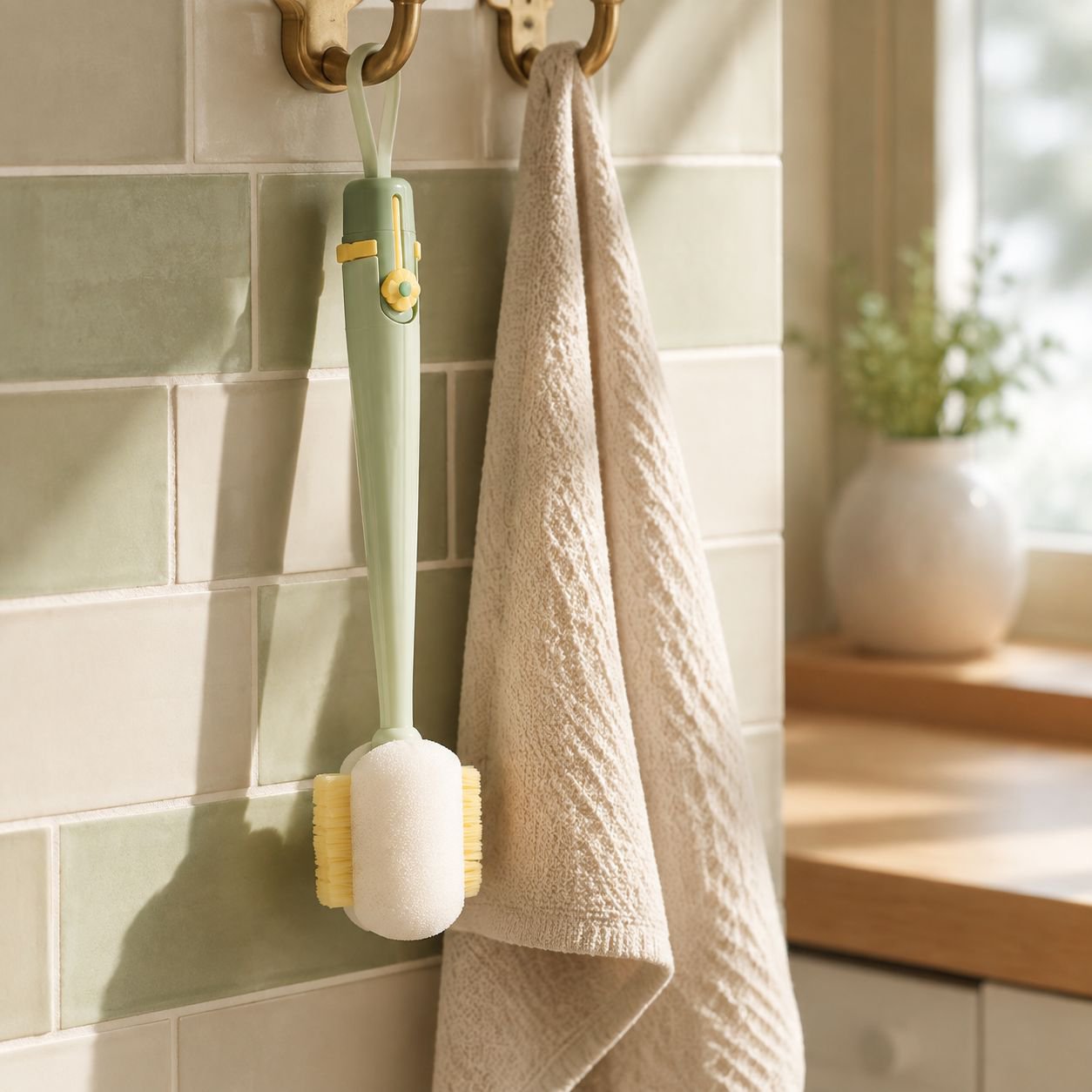 Ultra-Portable Multifunctional Cup Brush cleaning a glass bottle