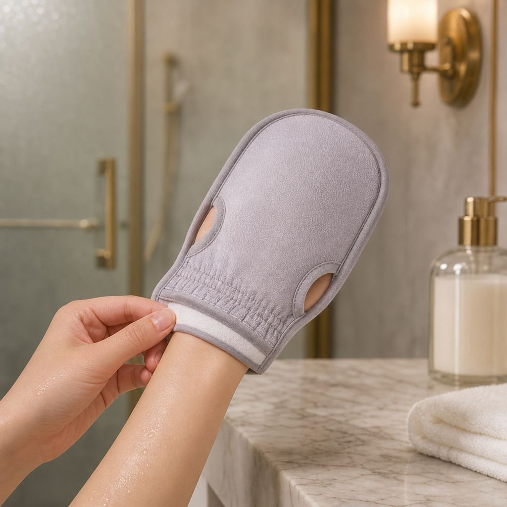 Long back scrubber towel reaching hard spots