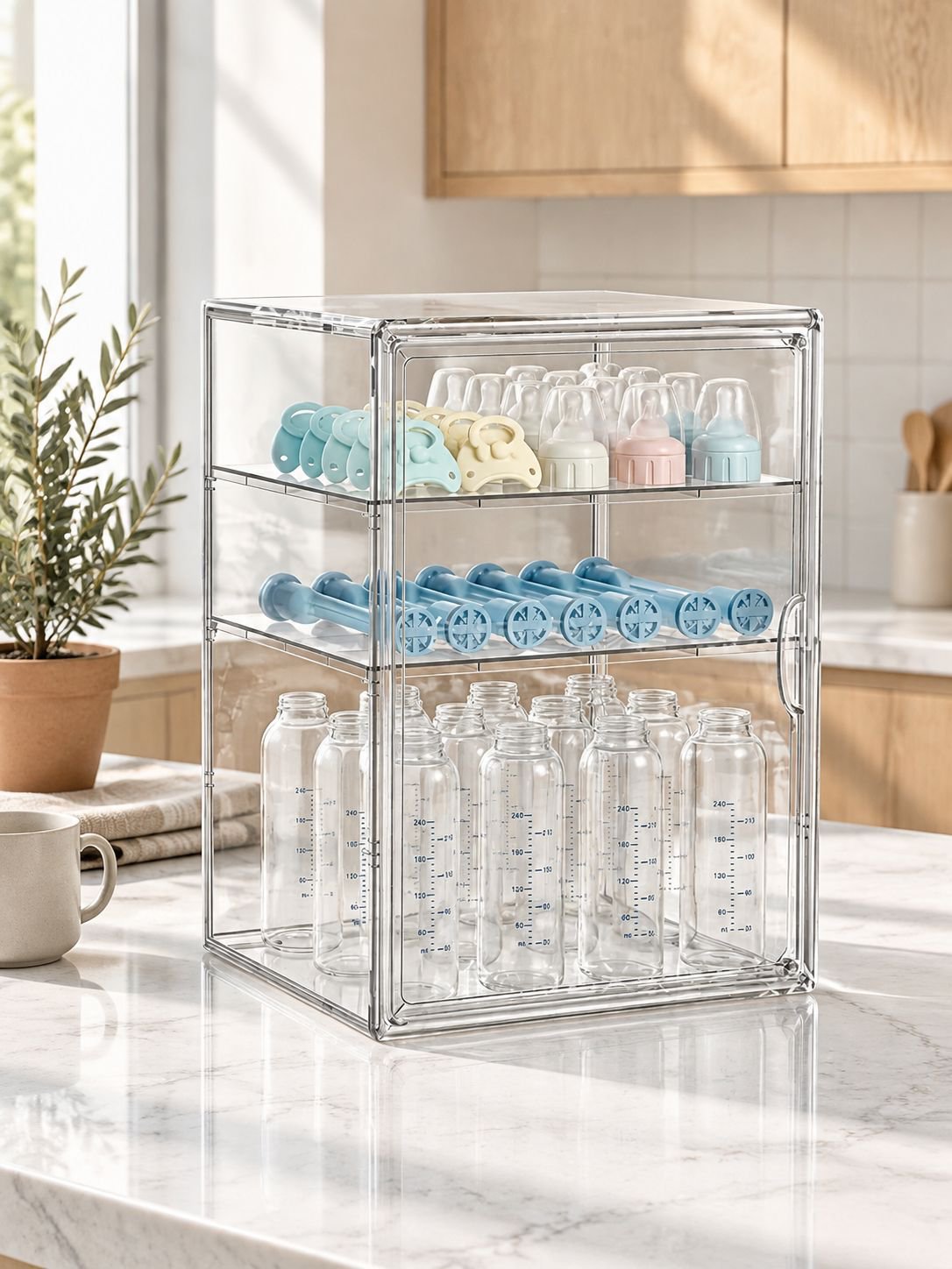 Boîte de rangement pour biberons, armoire de rangement anti-poussière pour accessoires de bébé, port