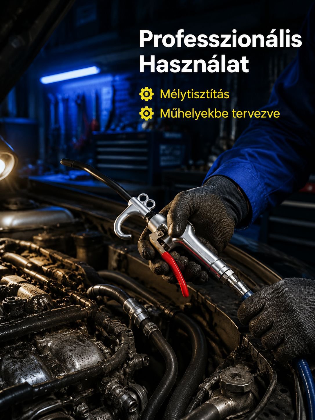 Nagynyomású portisztító pisztoly ipari környezetben
