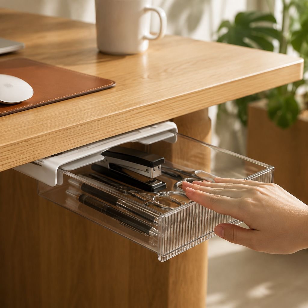 Hidden Desktop Organizer Box with pen slot on office desk