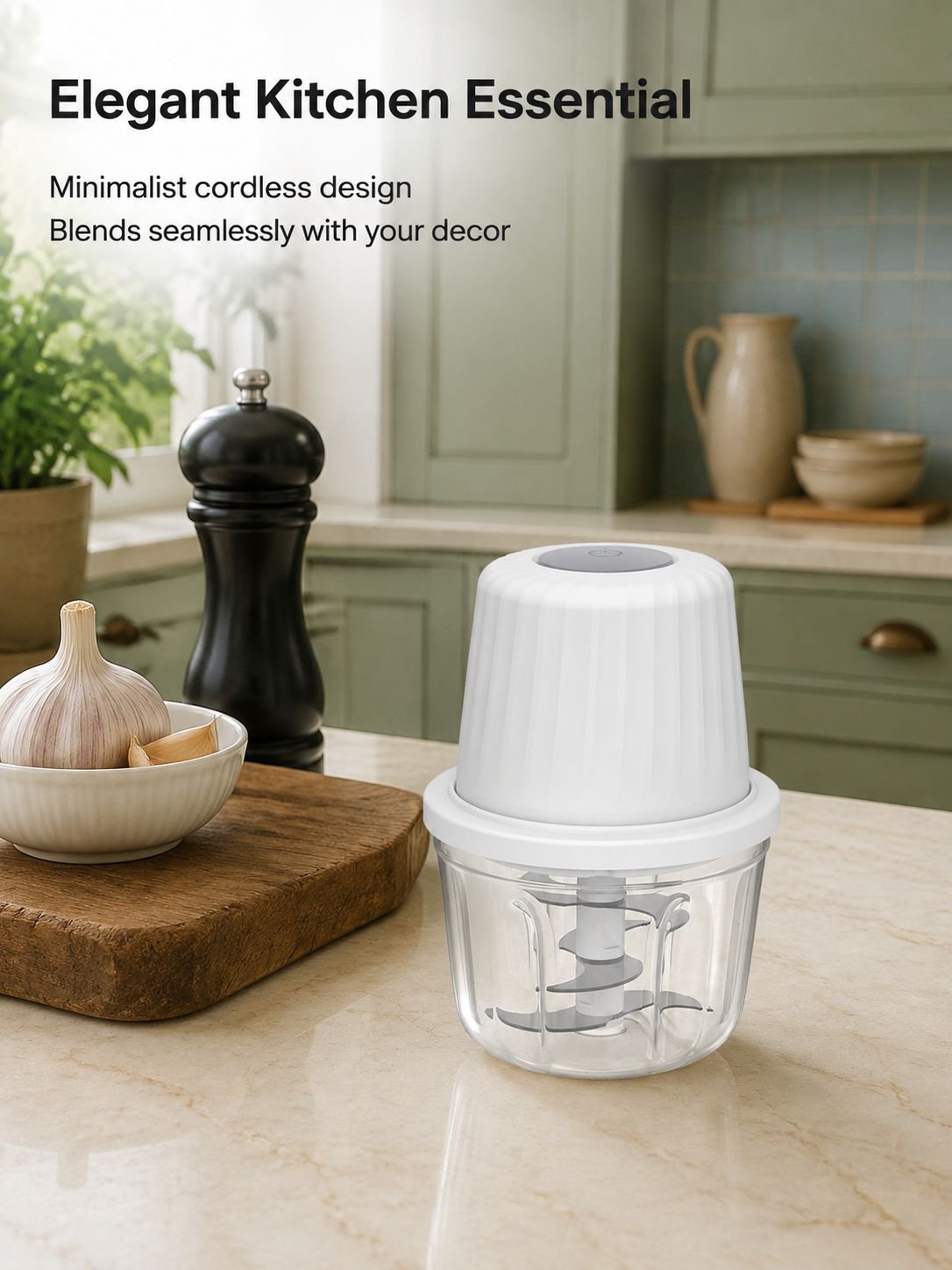 Cordless Mini Garlic Chopper with garlic cloves