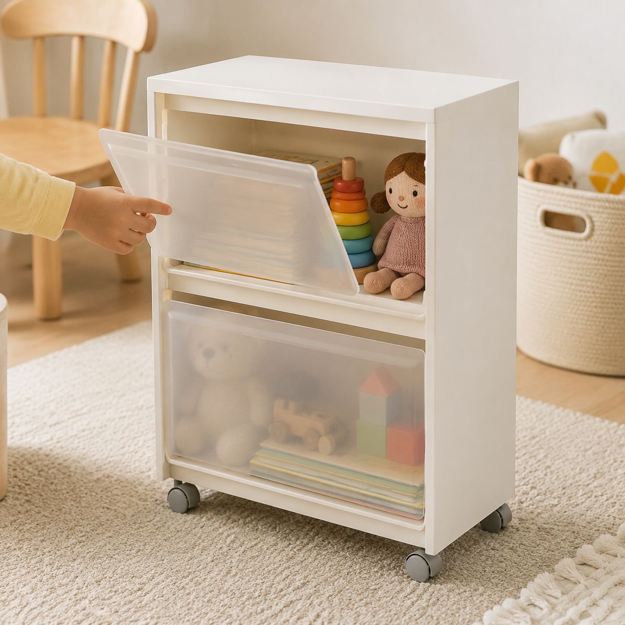 Home Living Room Toy Storage Box with Wheels, Organizer Cabinet
