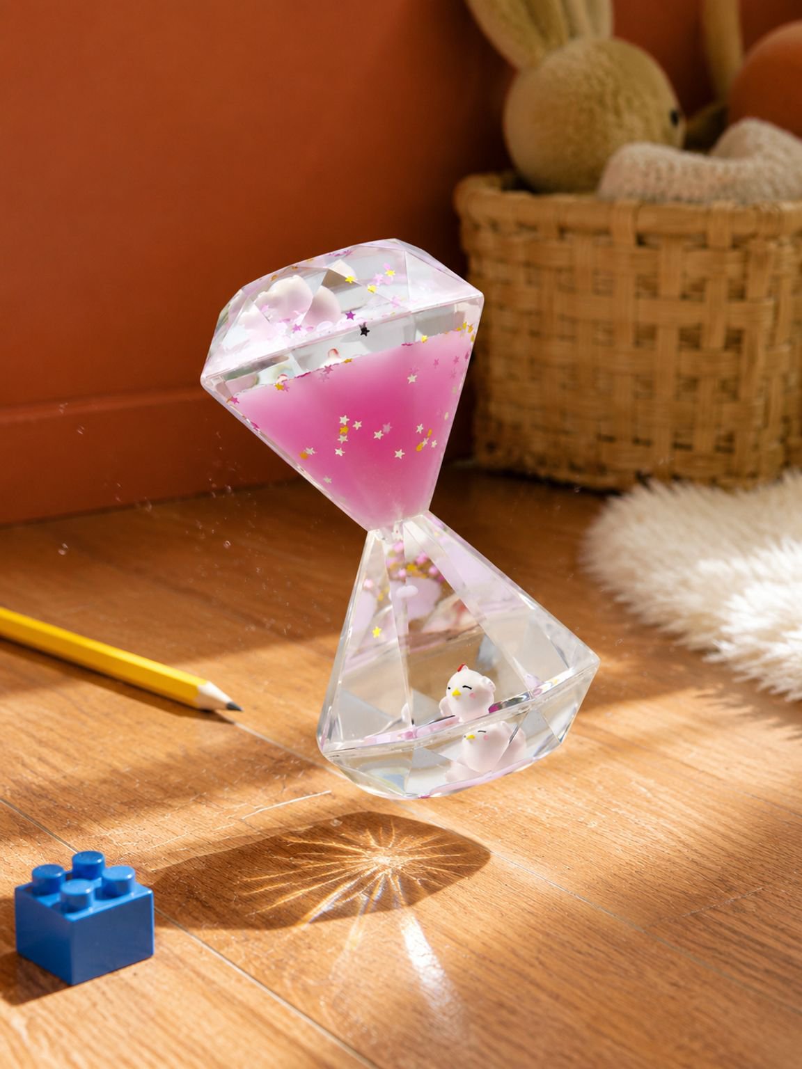 Reloj de arena líquido decorativo con diseño de diamante color crema