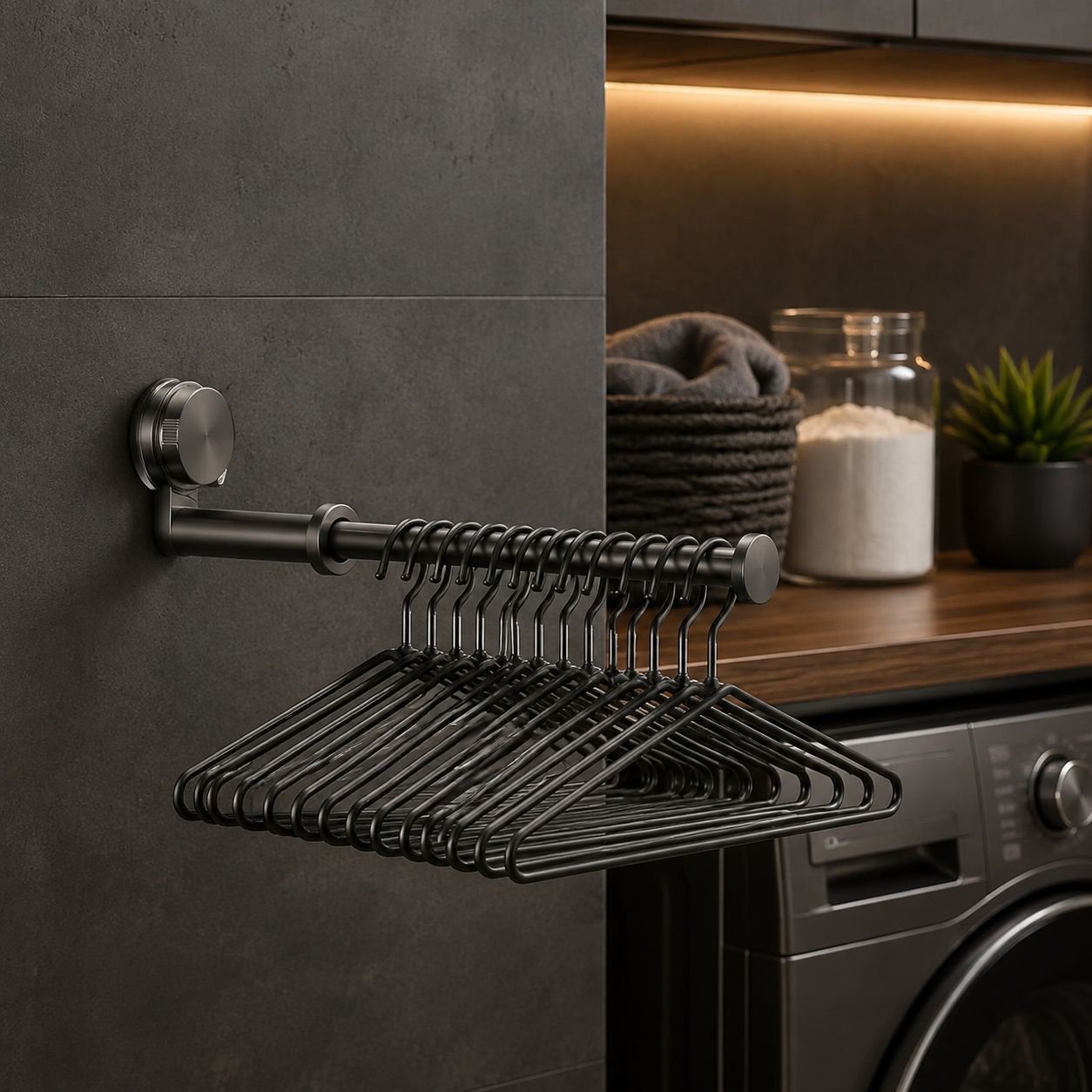 Family using no-hole wall-mounted rack for daily clothing organization