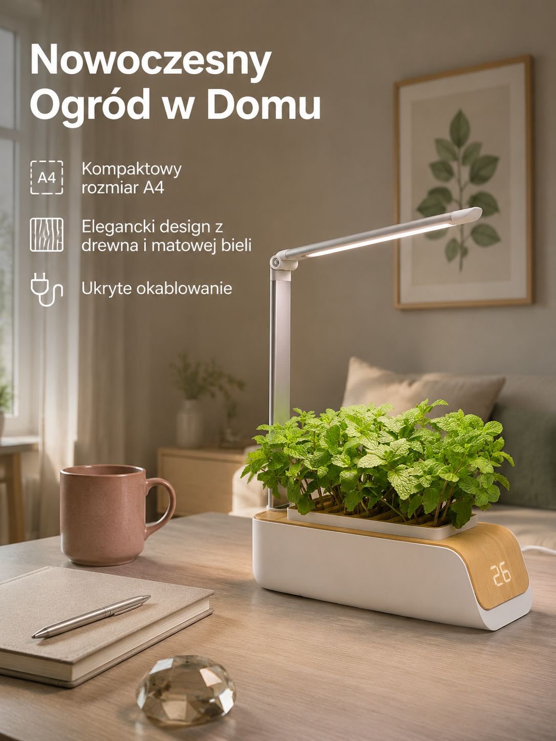 Domowy zestaw do uprawy roślin z lampą LED