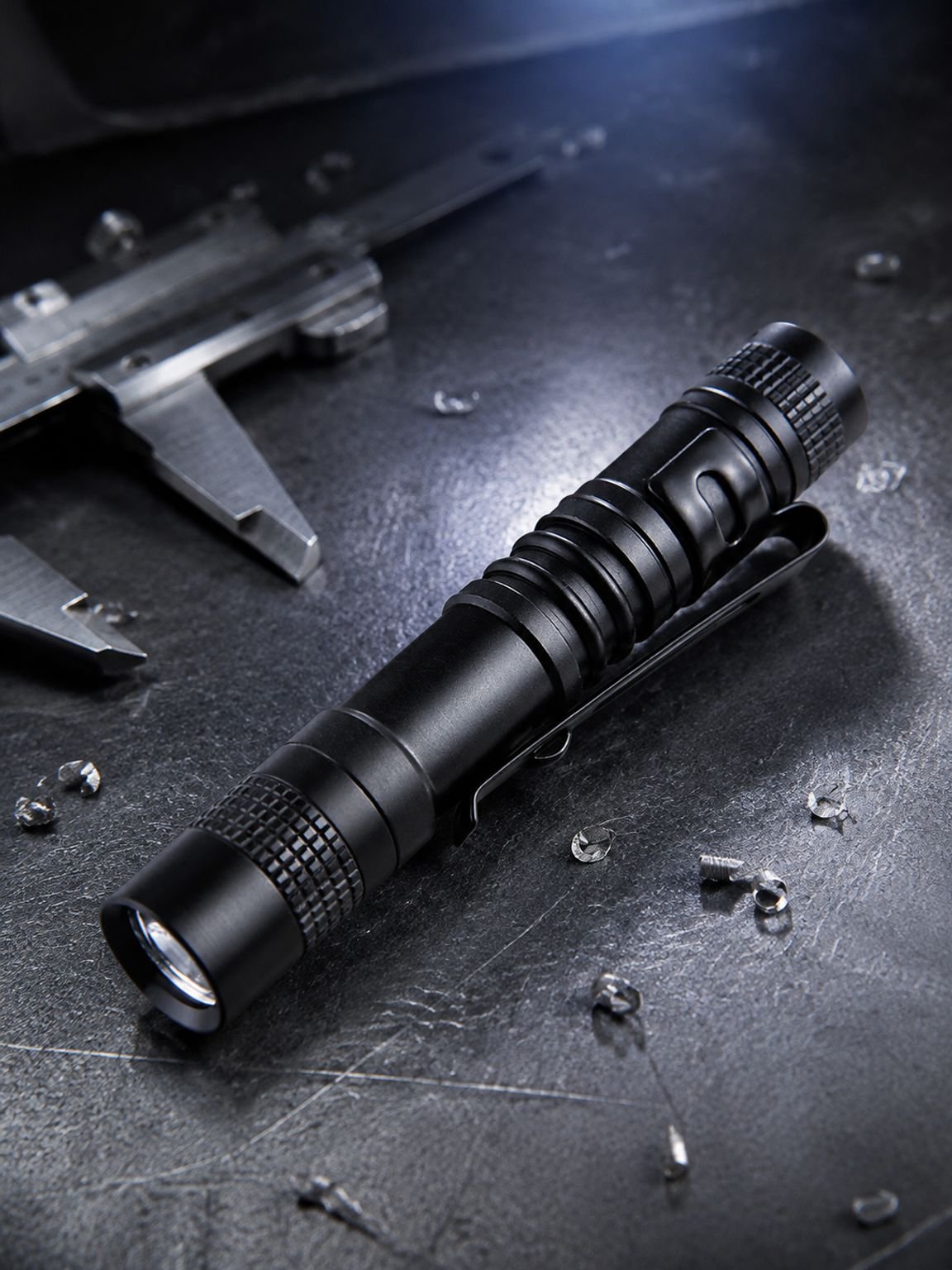 Portable high intensity flashlight with powerful LED beam for outdoor use