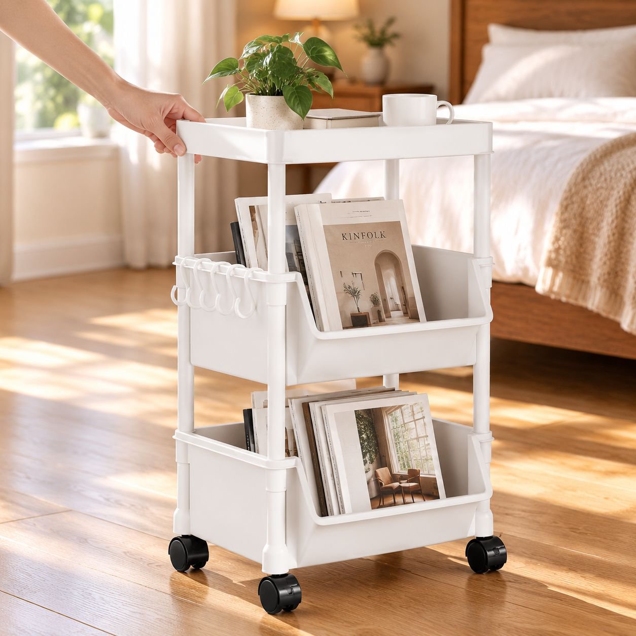 Mobile Multi-layer Storage Bookshelf Household Organizer Trolley