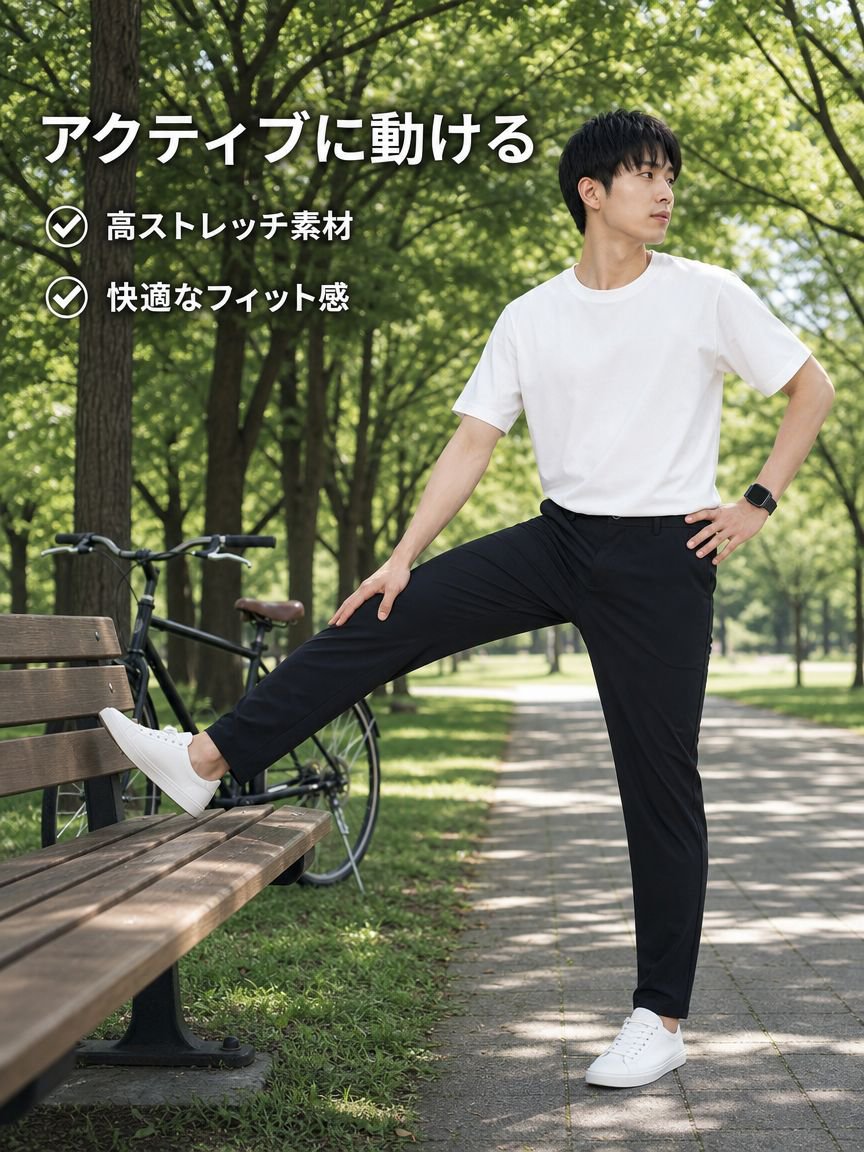 春夏新作 ナイロンストレッチ接触冷感メンズパンツ