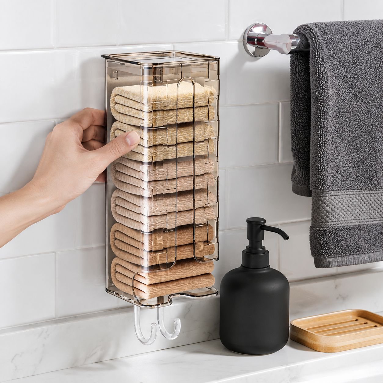 No-drill underwear organizer mounted on the wall