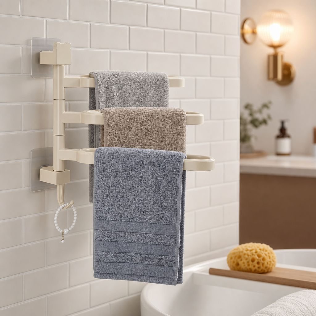 Waterproof NoPunch Rotating Towel Rack Bathroom Shelf Bath Towel Rack Bathroom Bathroom Accessories
