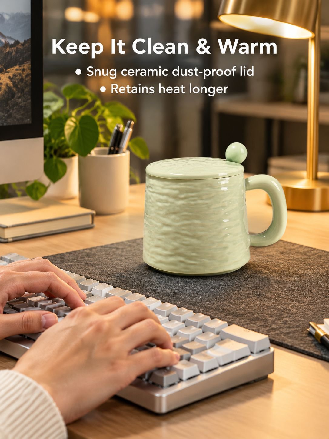 Elegant ceramic coffee mug with ergonomic handle display