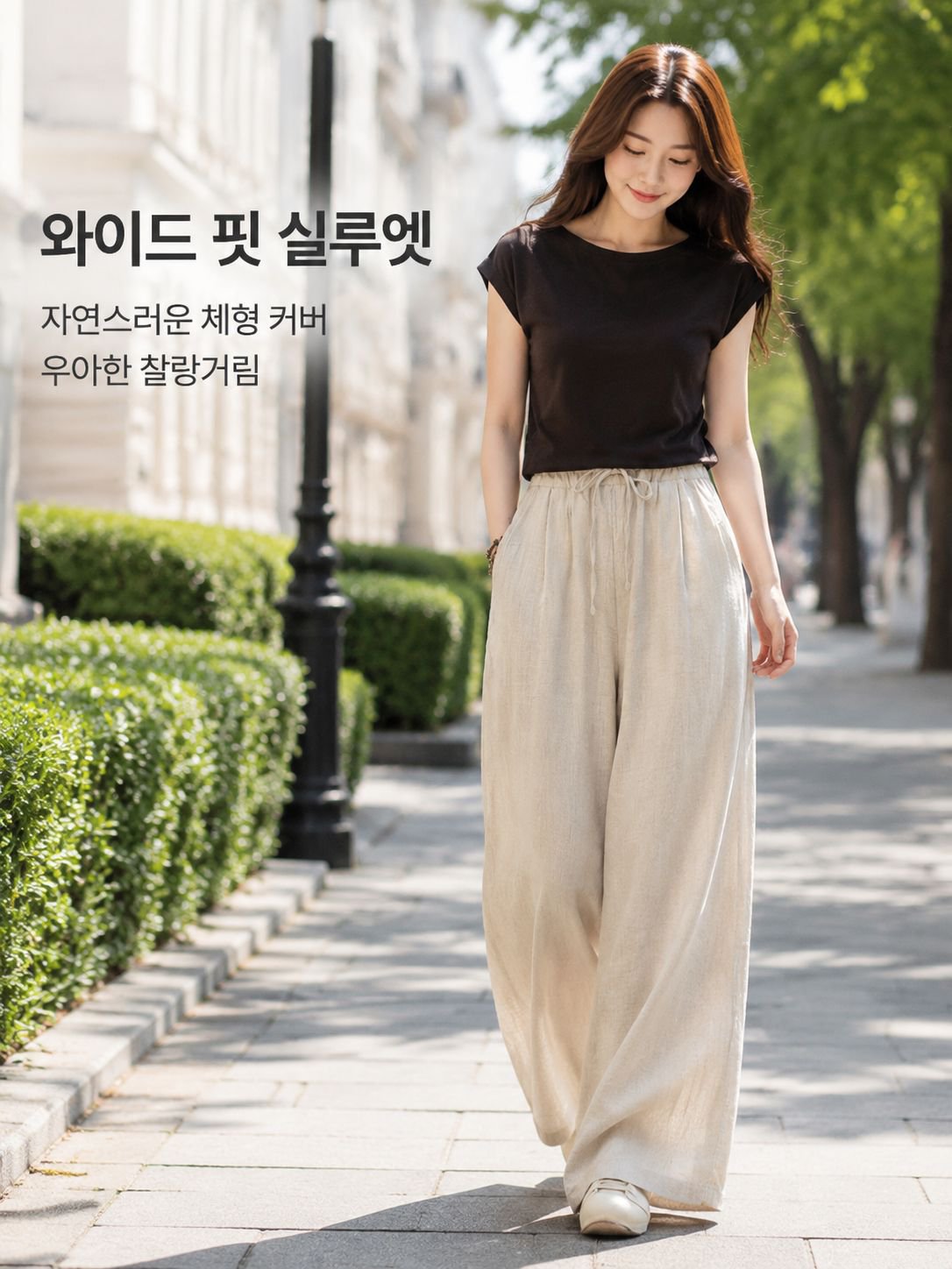 면마 통기성 시원한 와이드 팬츠
