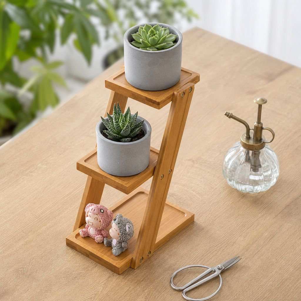 Natural bamboo plant display for indoor decor