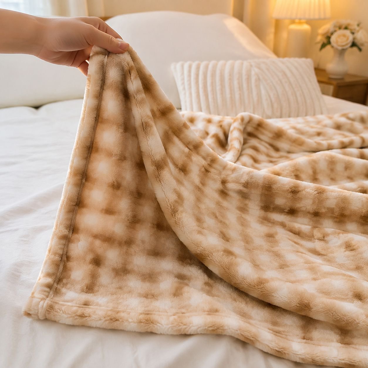Lightweight rabbit coral fleece throw for travel